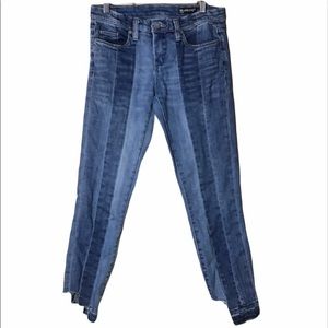 BLANK NY Patchwork Asymmetrical Raw Fray Skinny Jeans 26
